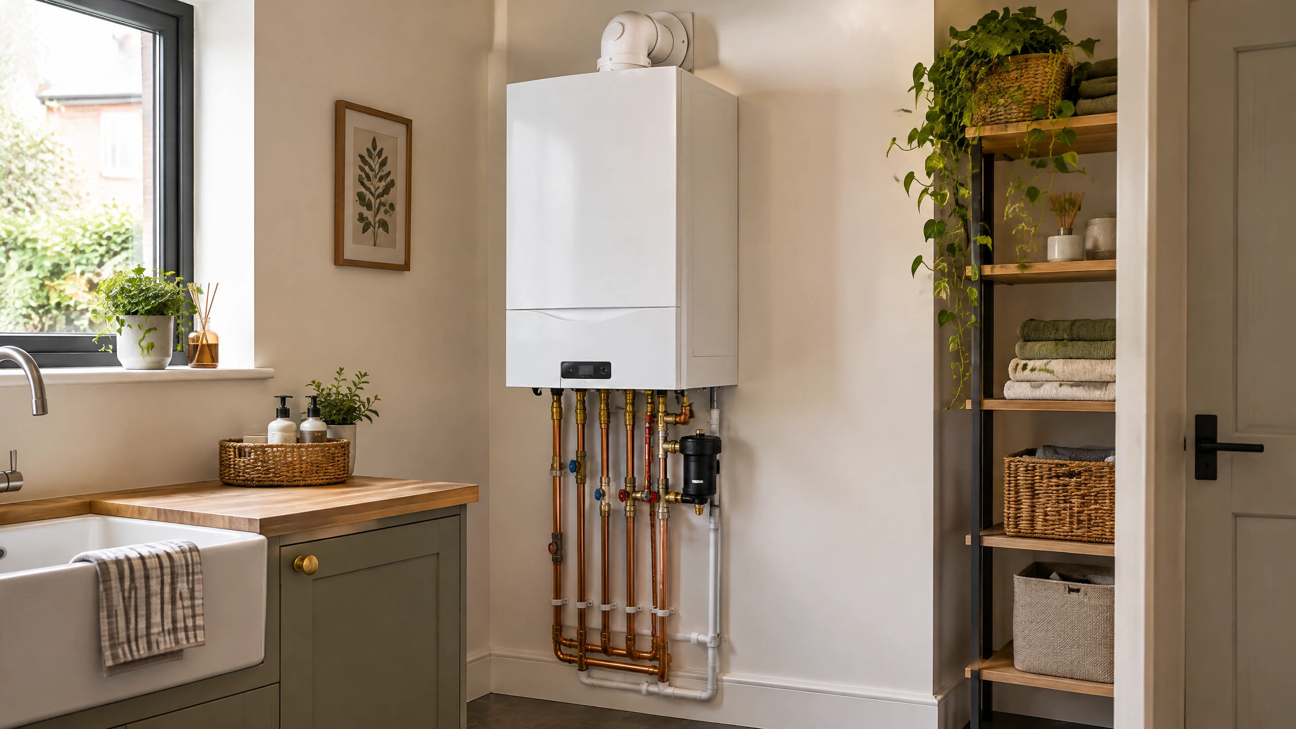 Professional inspection of a Navien combi-boiler in a Long Island home